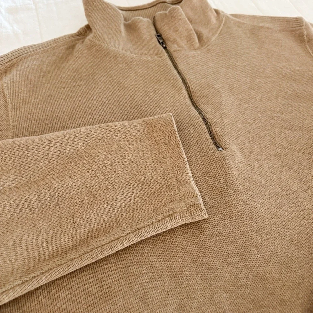 Banana Republic Sweater Men's XL 100% Cotton Tan Quarter‎ Zip Heavy Knit SOFT
